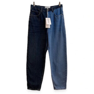 MUNTHE Colorblock Straight Leg High Waist Jeans in Notable Indigo Women's 38 NWT